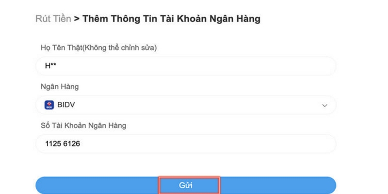 Người chơi cần hoàn thành các thông tin rút tiền theo yêu cầu